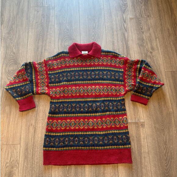 Laura Ashley Sweaters - Vintage 80s Laura Ashley 100% Wool Nordic Fair Isle Sweater Made Great Britain